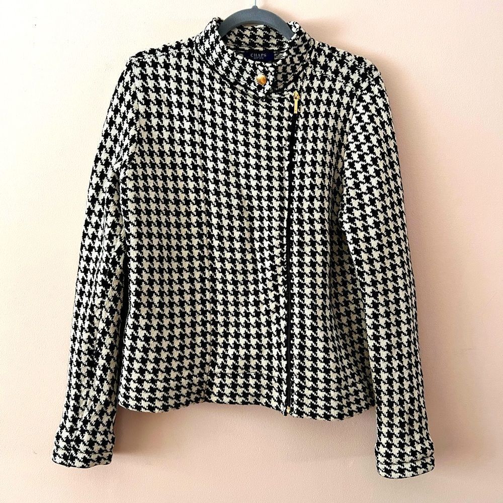 Chaps cotton knit houndstooth sweater coat